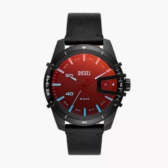 Diesel Caged Three-Hand Black Leather Watch - DZ1948 - Picture 1 of 3
